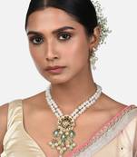 Gold Tone Kundan Polki And Pearl Necklace And Earrings Set