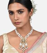 White Pearl And Gold Tone Kundan Polki Necklace And Earrings Set