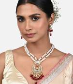 White Pearl And Kundan Polki Necklace And Earrings Set