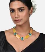 Yellow And Green Agate Choker Necklace With Cubic Zirconia Diamonds