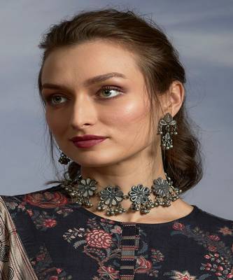 Mirror Choker Afghani Choker Set Oxidised Silver  Set Antique Necklace Designer Boho Glass Choker Ethnic 1