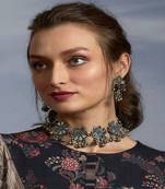 Mirror Choker Afghani Choker Set Oxidised Silver  Set Antique Necklace Designer Boho Glass Choker Ethnic