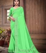 Green Yellow Gifted Georgette Stone Patch Work Saree