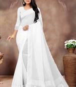 White Gifted Georgette Stone Patch Work Saree