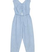 Budding Bees Girls Denim Full Length Jumpsuit-Blue