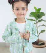 Budding Bees Girls Cotton Jacquard Printed Short Jacket-Green