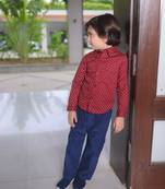 Budding Bees Boys Cotton Check Full/Rollup Sleeve Shirt-Red