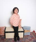 Budding Bees Boys Cotton Full/Rollup Sleeve Shirt-Peach