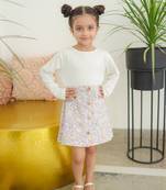 Budding Bees Girls Corduroy Printed Skirt With Fake Pocket-Pink