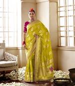 Mustard woven silk saree with blouse