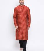 Namaskar Brown Printed cotton poly men-kurtas