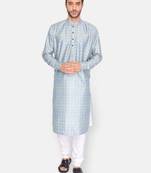 Namaskar Sky Blue Self Design linen men-kurtas