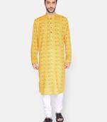 Namaskar Yellow Printed linen men-kurtas