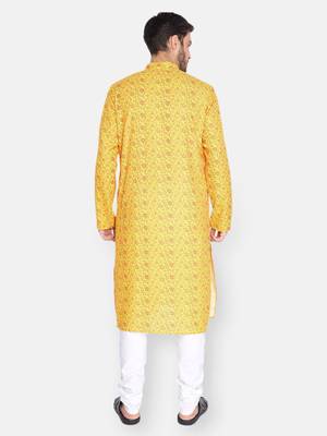Namaskar Yellow Printed linen men-kurtas 4