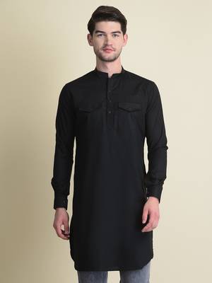 Namaskar Black Solid cotton men-kurtas 1