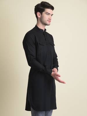 Namaskar Black Solid cotton men-kurtas 3