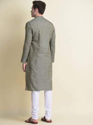 Namaskar Green Self Design cotton men-kurtas 2