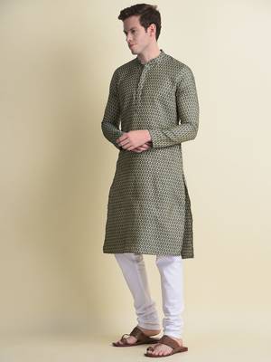Namaskar Green Self Design cotton men-kurtas 3