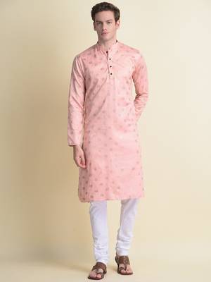 Namaskar Pink Printed cotton men-kurtas 1