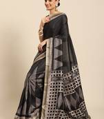 Charcoal printed poly silk saree with blouse