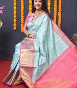 Blue woven Faux kanchipuram silk saree with blouse