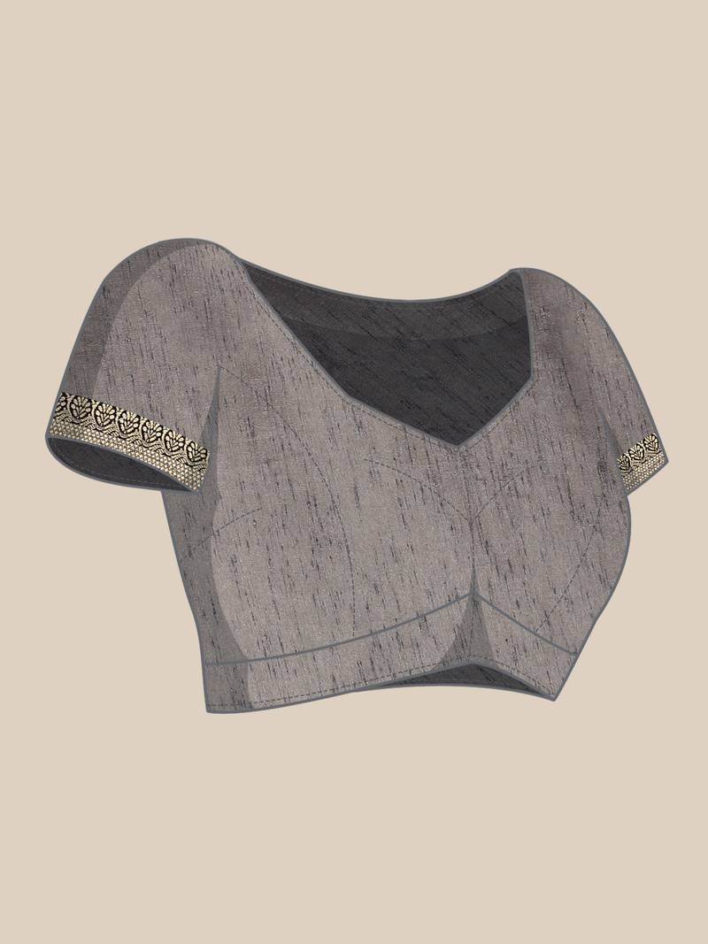 Charcoal printed poly silk saree with blouse