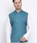 Namaskar grey printed linen nehru-jacket