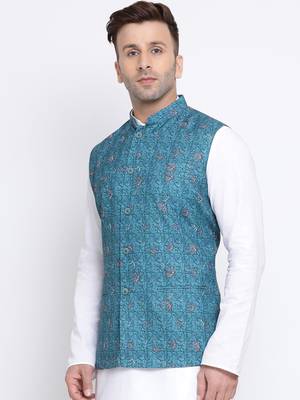 Namaskar grey printed linen nehru-jacket 2