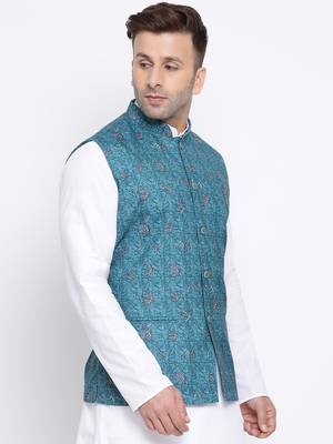 Namaskar grey printed linen nehru-jacket 3