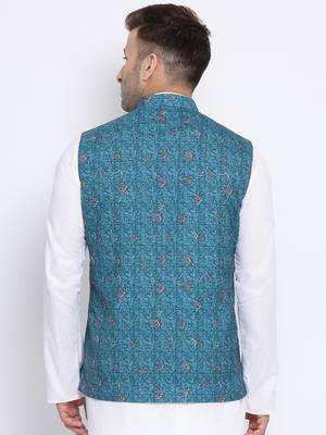 Namaskar grey printed linen nehru-jacket 4