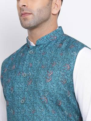 Namaskar grey printed linen nehru-jacket 5