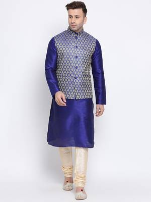 Namaskar royal blue woven jacquard nehru-jacket 1