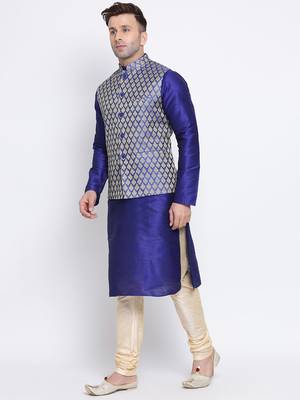 Namaskar royal blue woven jacquard nehru-jacket 2