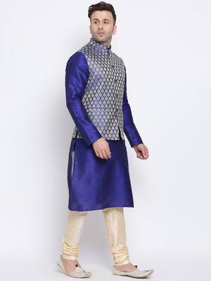 Namaskar royal blue woven jacquard nehru-jacket 3