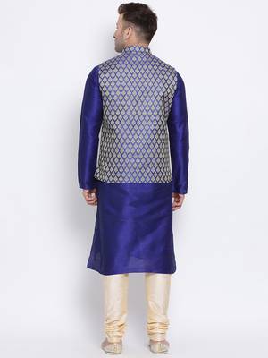 Namaskar royal blue woven jacquard nehru-jacket 4
