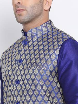 Namaskar royal blue woven jacquard nehru-jacket 5