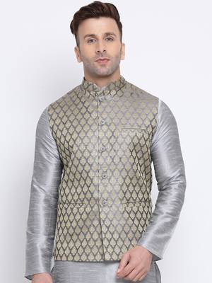 Namaskar silver woven jacquard nehru-jacket 1