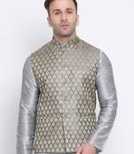 Namaskar silver woven jacquard nehru-jacket