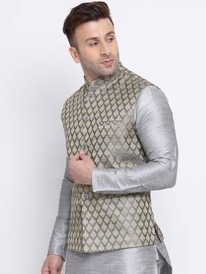 Namaskar silver woven jacquard nehru-jacket 2