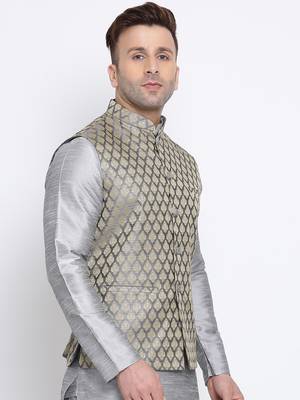 Namaskar silver woven jacquard nehru-jacket 3