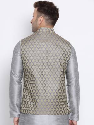 Namaskar silver woven jacquard nehru-jacket 4