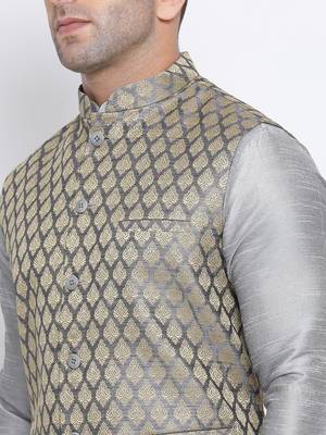 Namaskar silver woven jacquard nehru-jacket 5