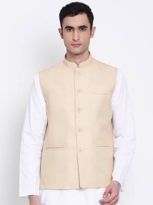 Namaskar cream plain linen nehru-jacket 1