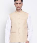Namaskar cream plain linen nehru-jacket