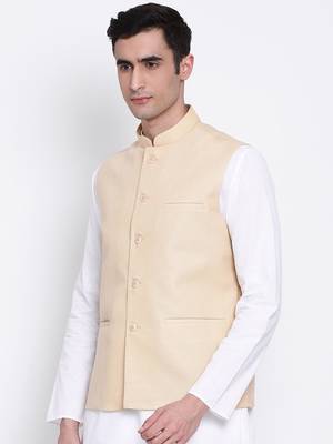 Namaskar cream plain linen nehru-jacket 2