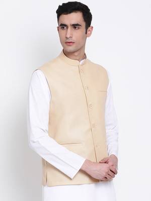 Namaskar cream plain linen nehru-jacket 3