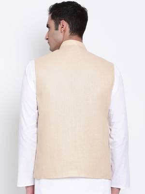 Namaskar cream plain linen nehru-jacket 4