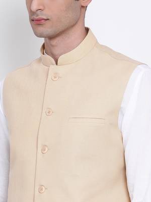 Namaskar cream plain linen nehru-jacket 5
