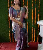 Grey woven Banarasi silk blend saree with blouse