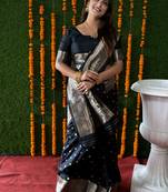 Black woven banarasi silk saree with blouse